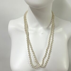 Vintage Faux Pearl Opera Length Necklace 26" Cream White Classic Coquette